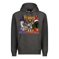 Charcoal Heather Happy Hallothanksmas Cats Premium Hoodie - BundleAndBundleShop