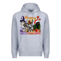 Heather Grey Happy Hallothanksmas Cats Premium Hoodie - BundleAndBundleShop