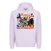 Lilac Happy Hallothanksmas Cats Premium Hoodie - BundleAndBundleShop