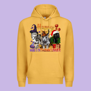 Happy Hallothanksmas Cats Premium Hoodie Designed By Bundleandbundleshop