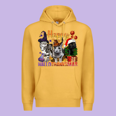 Happy Hallothanksmas Cats Premium Hoodie Designed By Bundleandbundleshop