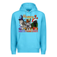 Ocean Blue Happy Hallothanksmas Cats Premium Hoodie - BundleAndBundleShop