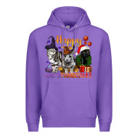 Purple Happy Hallothanksmas Cats Premium Hoodie - BundleAndBundleShop