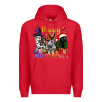 Red Happy Hallothanksmas Cats Premium Hoodie - BundleAndBundleShop