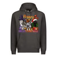 Smoke Happy Hallothanksmas Cats Premium Hoodie - BundleAndBundleShop