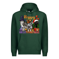 Sports Green Happy Hallothanksmas Cats Premium Hoodie - BundleAndBundleShop