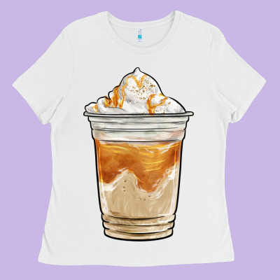 Iced Caramel Frappuccino Coffee Ladies Tee Designed By Barkaloodesign