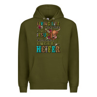 Army Green living life somewhere between jesus take the wheel Premium Hoodie - JahusDesignShop