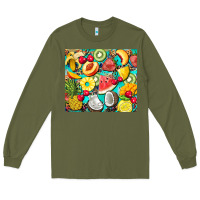 Army Green summer fruits Long Sleeve Tee - BarkalooDesign