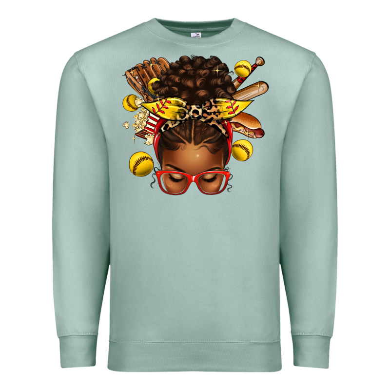 Softball Afro Messy Bun Premium Sweatshirt by texasbilliewilder | Teevron