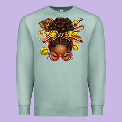 Premium Sweatshirt softball afro messy bun