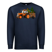 Navy Christmas Orange Farm Tractor Premium Sweatshirt - RanaPortraitStore