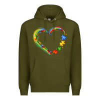 Army Green autism heart Premium Hoodie - JahusDesignShop