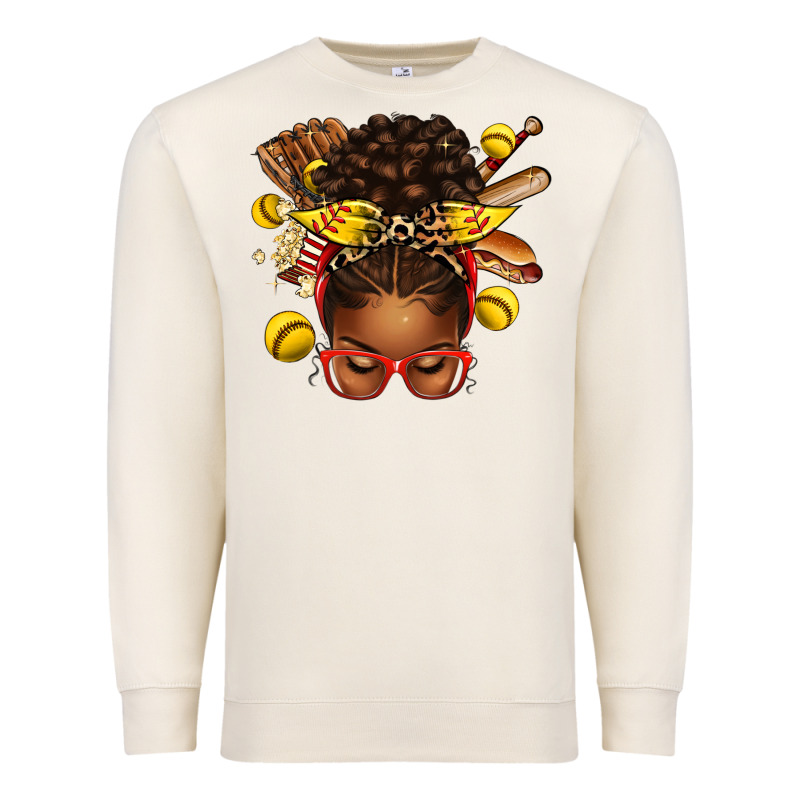 Softball Afro Messy Bun Premium Sweatshirt by texasbilliewilder | Teevron