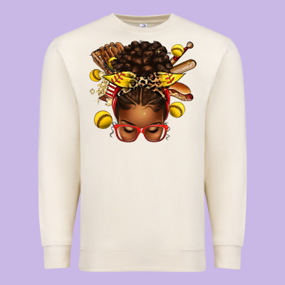 Premium Sweatshirt softball afro messy bun