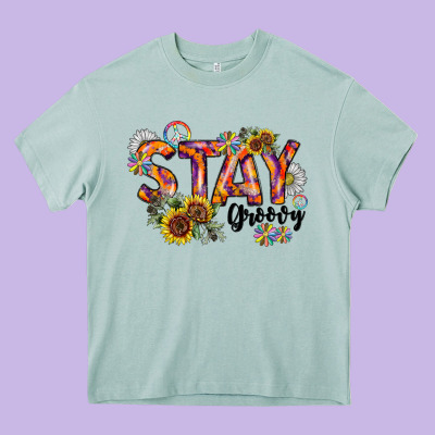 Stay Groovy Heavy Core Tee Designed By Cowhidedigitalart
