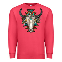 Western Aztec Bull Skull With Gemstone Premium Sweatshirt | Teevron