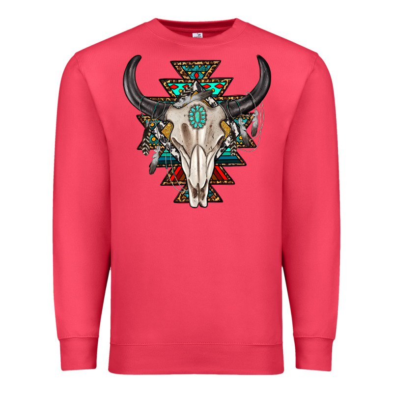 Western Aztec Bull Skull With Gemstone Premium Sweatshirt by texasbilliewilder | Teevron