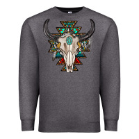 Charcoal Heather western aztec bull skull with gemstone Premium Sweatshirt - texasbilliewilder