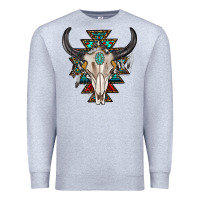 Heather Grey western aztec bull skull with gemstone Premium Sweatshirt - texasbilliewilder