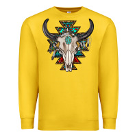 Lemon western aztec bull skull with gemstone Premium Sweatshirt - texasbilliewilder