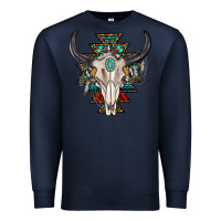Navy western aztec bull skull with gemstone Premium Sweatshirt - texasbilliewilder