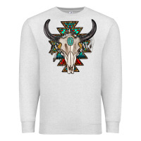 Oatmeal Heather western aztec bull skull with gemstone Premium Sweatshirt - texasbilliewilder