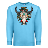 Ocean Blue western aztec bull skull with gemstone Premium Sweatshirt - texasbilliewilder
