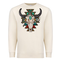Sandshell western aztec bull skull with gemstone Premium Sweatshirt - texasbilliewilder