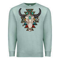 Seafoam western aztec bull skull with gemstone Premium Sweatshirt - texasbilliewilder