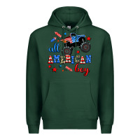 Sports Green all american boy  monsterr truck Premium Hoodie - AdoDesignShop