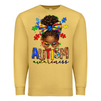Antique Gold autism awareness afro messy bun Premium Sweatshirt - texasbilliewilder