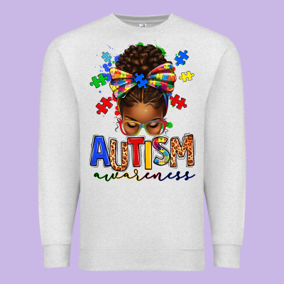 Premium Sweatshirt autism awareness afro messy bun