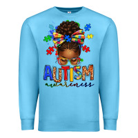 Ocean Blue autism awareness afro messy bun Premium Sweatshirt - texasbilliewilder