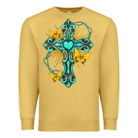 Antique Gold cross with heart shaped gemstone and butterfly Premium Sweatshirt - texasbilliewilder