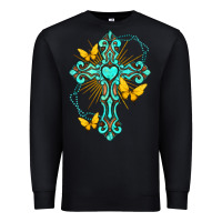 Black cross with heart shaped gemstone and butterfly Premium Sweatshirt - texasbilliewilder