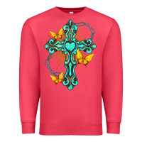 Cardinal cross with heart shaped gemstone and butterfly Premium Sweatshirt - texasbilliewilder