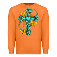 Carrot cross with heart shaped gemstone and butterfly Premium Sweatshirt - texasbilliewilder