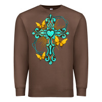 Chestnut cross with heart shaped gemstone and butterfly Premium Sweatshirt - texasbilliewilder