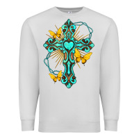 Dove Grey cross with heart shaped gemstone and butterfly Premium Sweatshirt - texasbilliewilder