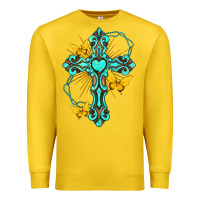 Lemon cross with heart shaped gemstone and butterfly Premium Sweatshirt - texasbilliewilder