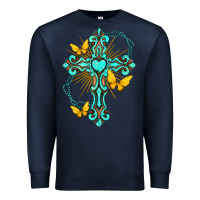 Navy cross with heart shaped gemstone and butterfly Premium Sweatshirt - texasbilliewilder