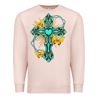 Pale Pink cross with heart shaped gemstone and butterfly Premium Sweatshirt - texasbilliewilder