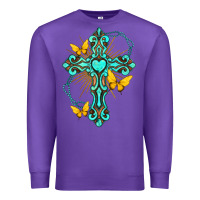 Purple cross with heart shaped gemstone and butterfly Premium Sweatshirt - texasbilliewilder