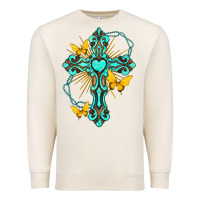 Sandshell cross with heart shaped gemstone and butterfly Premium Sweatshirt - texasbilliewilder
