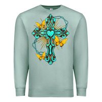 Seafoam cross with heart shaped gemstone and butterfly Premium Sweatshirt - texasbilliewilder