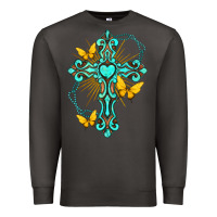 Smoke cross with heart shaped gemstone and butterfly Premium Sweatshirt - texasbilliewilder