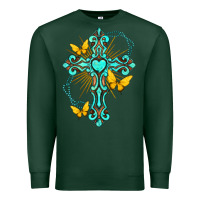 Sports Green cross with heart shaped gemstone and butterfly Premium Sweatshirt - texasbilliewilder