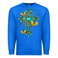 True Royal cross with heart shaped gemstone and butterfly Premium Sweatshirt - texasbilliewilder