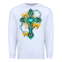 White cross with heart shaped gemstone and butterfly Premium Sweatshirt - texasbilliewilder